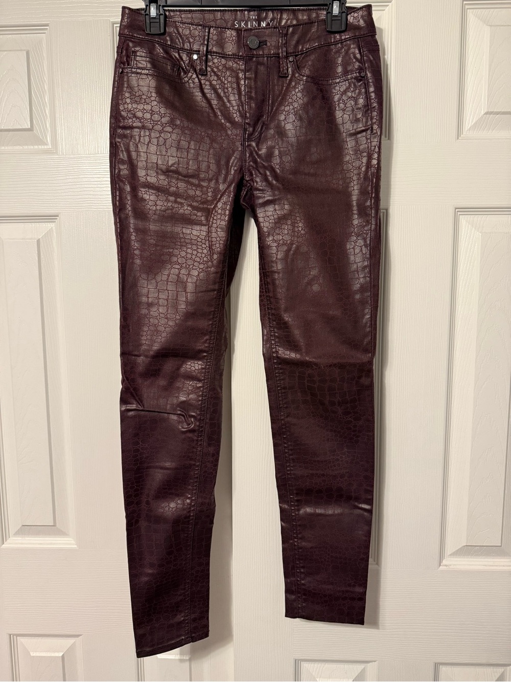 White House Black Market Croc-Embossed Skinny Jeans in Burgundy